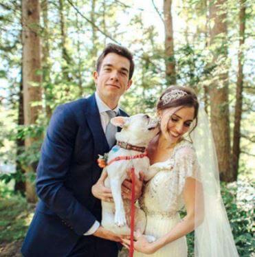 Anna Marie Tendler with her ex-husband John Mulaney and Petunia at her wedding day.